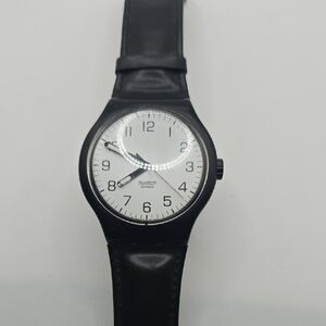 Swatch Black Leatger and White Men's Watch "Something New"